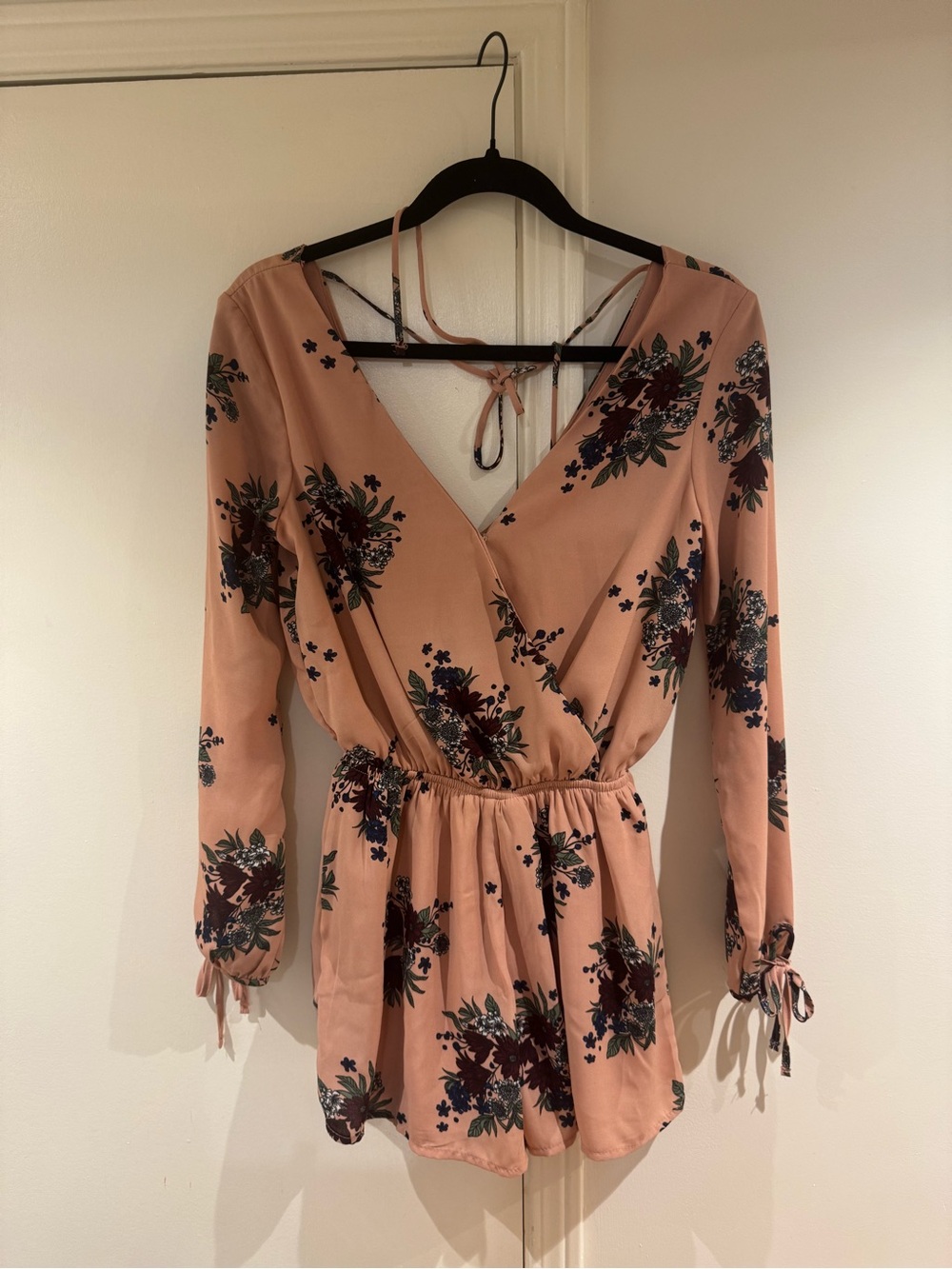 Floral Long-Sleeve Wrap Dress in Dusty Rose